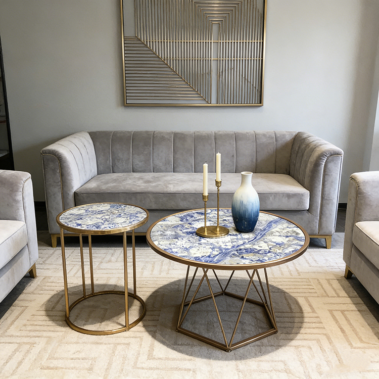 Modern Design Blue Coffee Table Luxury Bolivia Blue Granite Dining Tables for Home