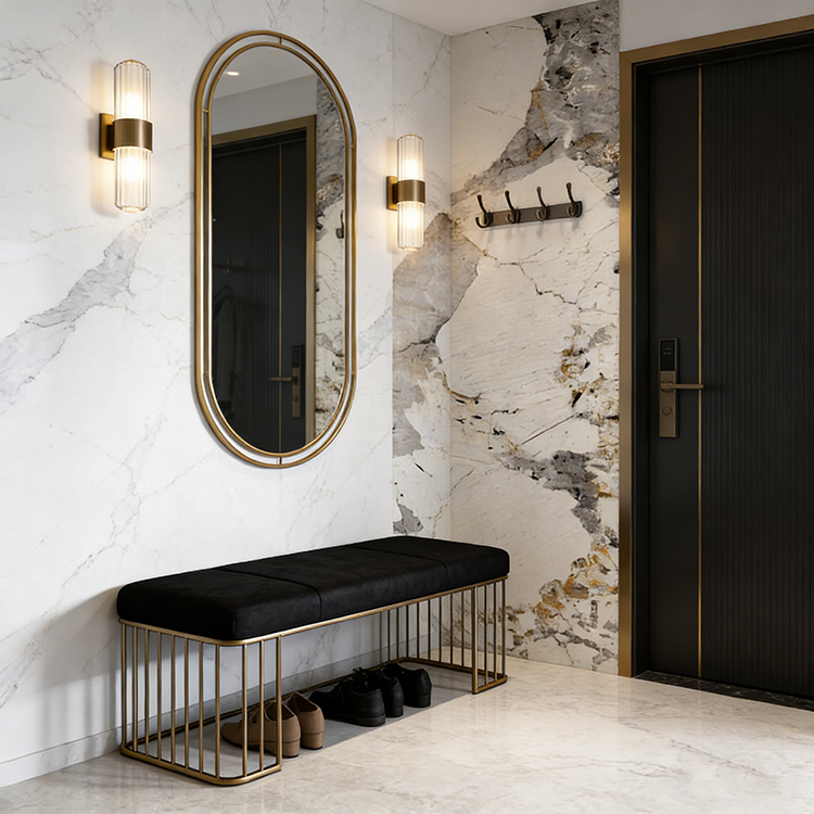 YDSTON EItalian Polished Granite Rectangular Dining Table and Chair Set, Modern Luxurious Home Furniture