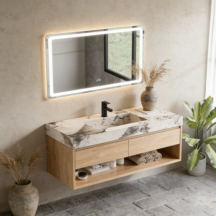 Sleek and Modern Sintered Countertop Basin Stain-Resistant for Bathroom Vanity Tops Sink