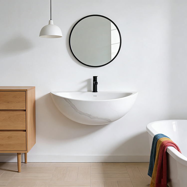 YDSTONE Maualuga Lelei Calacatta Grey Color Short Vein Artificial Quartz Stone Slab Bathroom Sink