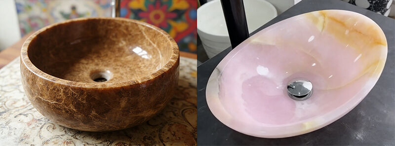 Dark Emperador Onyx Round Vessel Sink, Polished Brown Stone Bathroom Basin.jpg