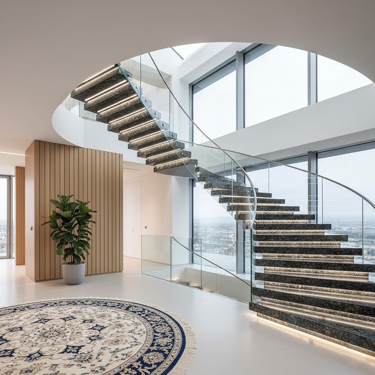 YDSTONE Modern Design Polished Lemurian Labradorite Blue Granite Slab Natural Stone Stair for Villas