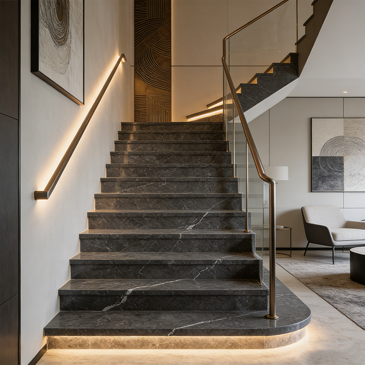 YUANDA Calacatta Stone Tiles Engineered Large Slab Black Sintered Stone Slab Stair