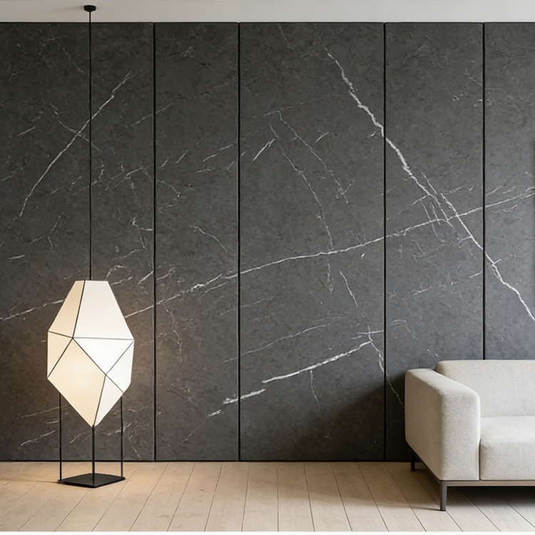 YUANDA Calacatta Stone Tiles Engineered Large Slab Black Sintered Stone Slab Wall Interior