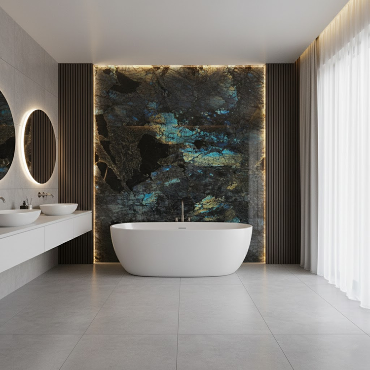 YDSTONE Modern Design Polished Lemurian Labradorite Blue Granite Slab Natural Stone Wall for Villas