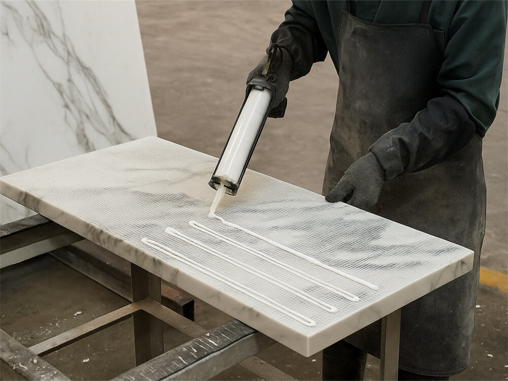 Mesh backing with adhesive 