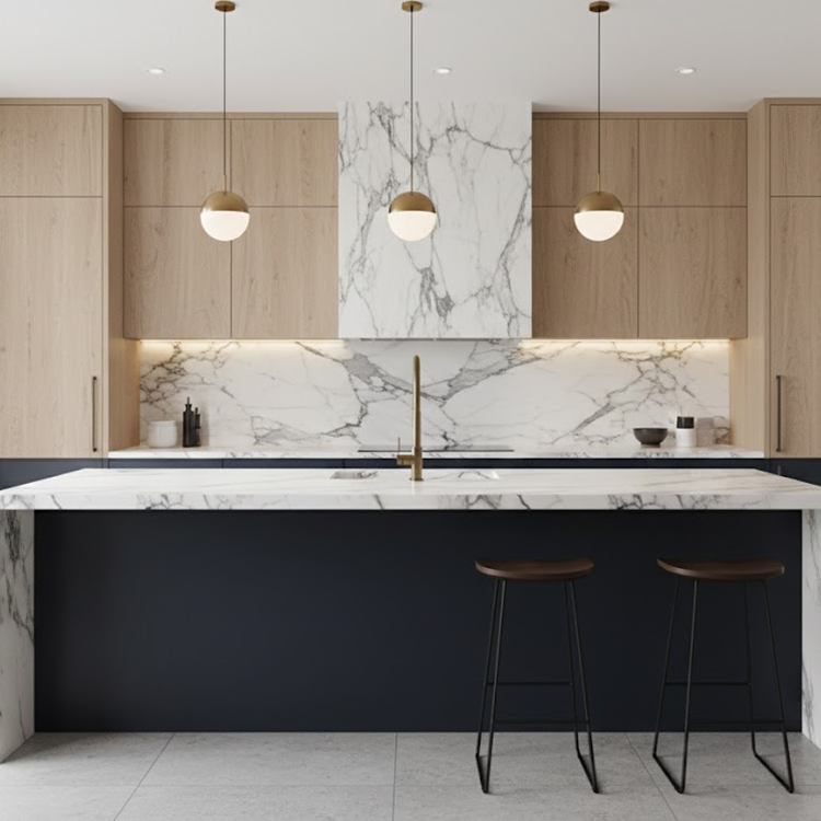 2025 Luxury Italian Calacatta Viola Marble Modern Design Polished Surface Villa Kitchen Countertops