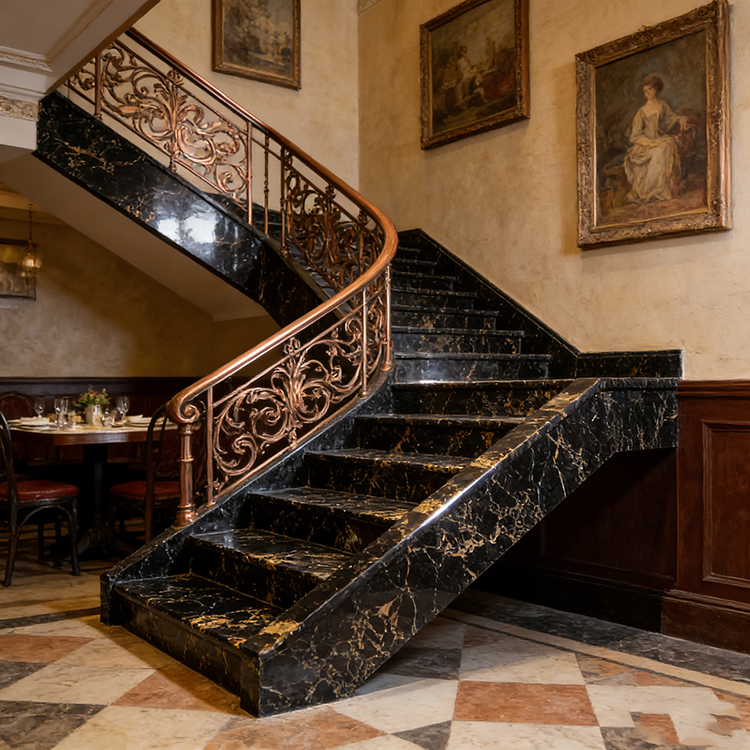 YDSTONE Black Portoro Marble Tiles Cut-to-Size for Indoor Decoration Balcony Waterstone Floor Tiles for Exterior