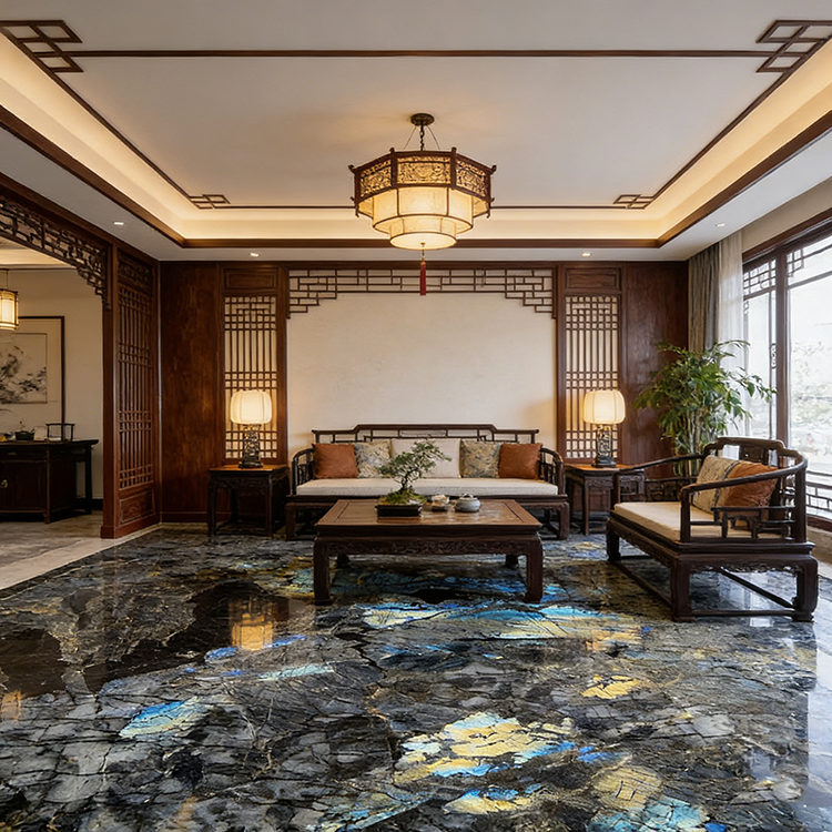 YDSTONE Modern Design Polished Lemurian Labradorite Blue Granite Slab Natural Stone Floorings for Villas