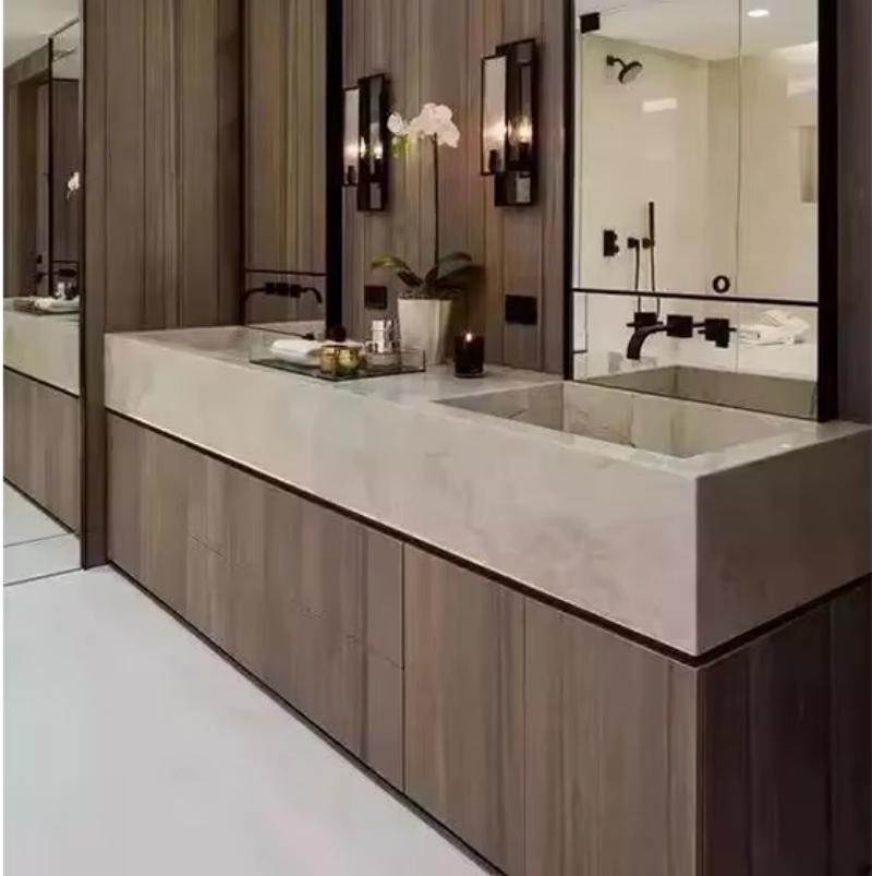 2025 Luxury Wall-Mounted Double Sink Bathroom Vanities Includes Marble Vanity Basin Countertop for Hotels Villas Modern Design