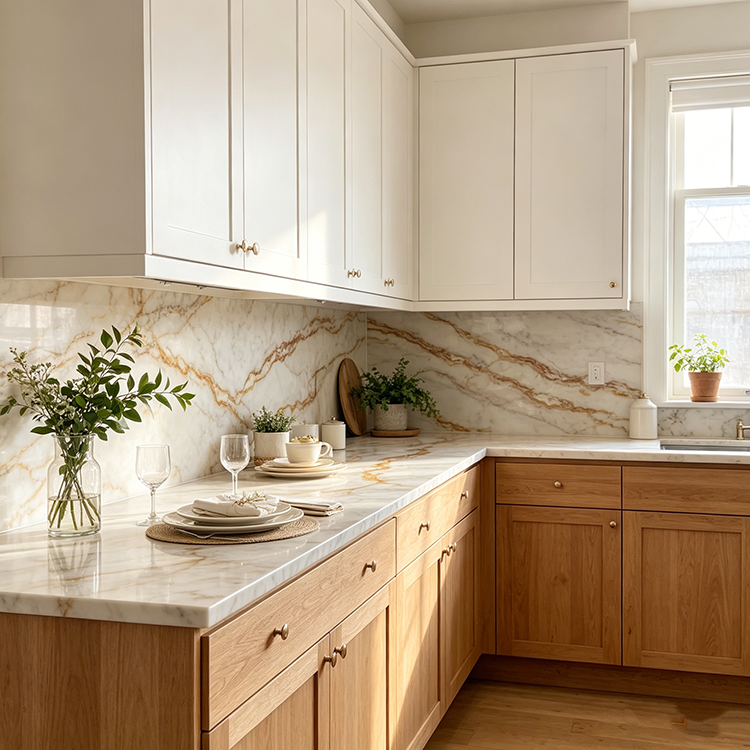 Volcano Fusion Quartz Slab Natural Wavy Gold Impression for Countertop Vanity Top Kitchen