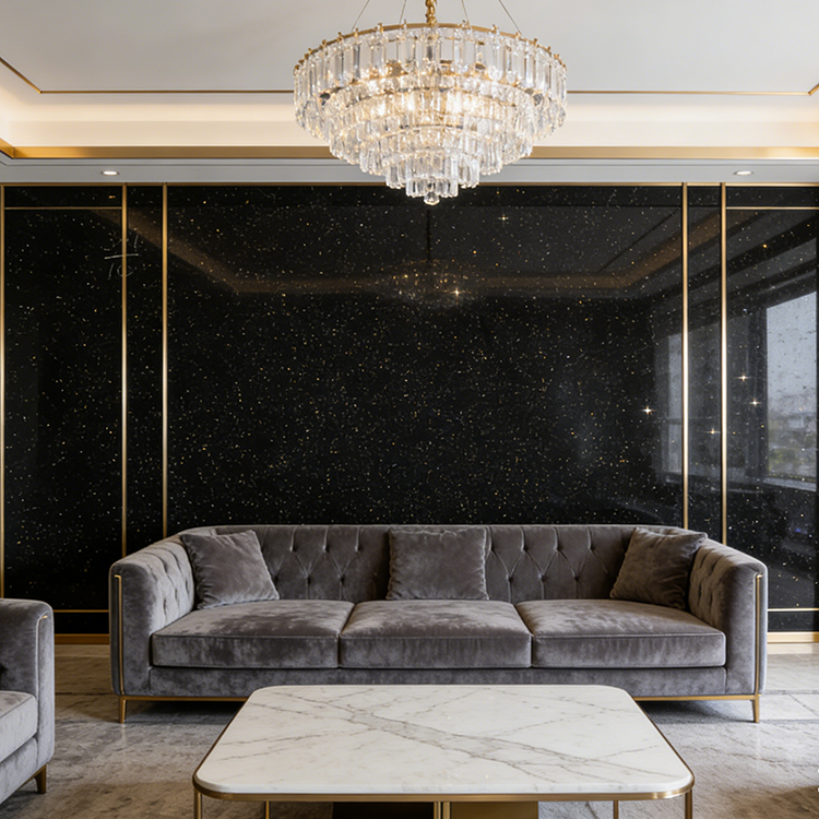 YDSTONE Cut-to-Size Black Galaxy Artificial Marble Tiles Villa Exterior Staircase Wall Outdoor Bedroom Hotel Floor Bathroom Mall