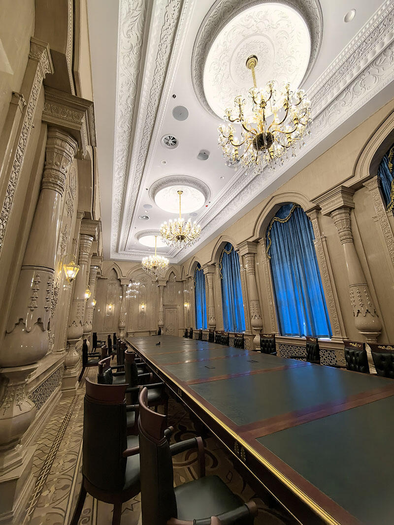 Luxury conference room interior of Tajikistan Government Office Building, with marble materials supplied for high-end official public spaces.jpg