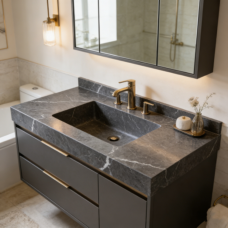YUANDA Calacatta Stone Tiles Engineered Large Slab Black Sintered Stone Slab Bathroom Vanity Tops