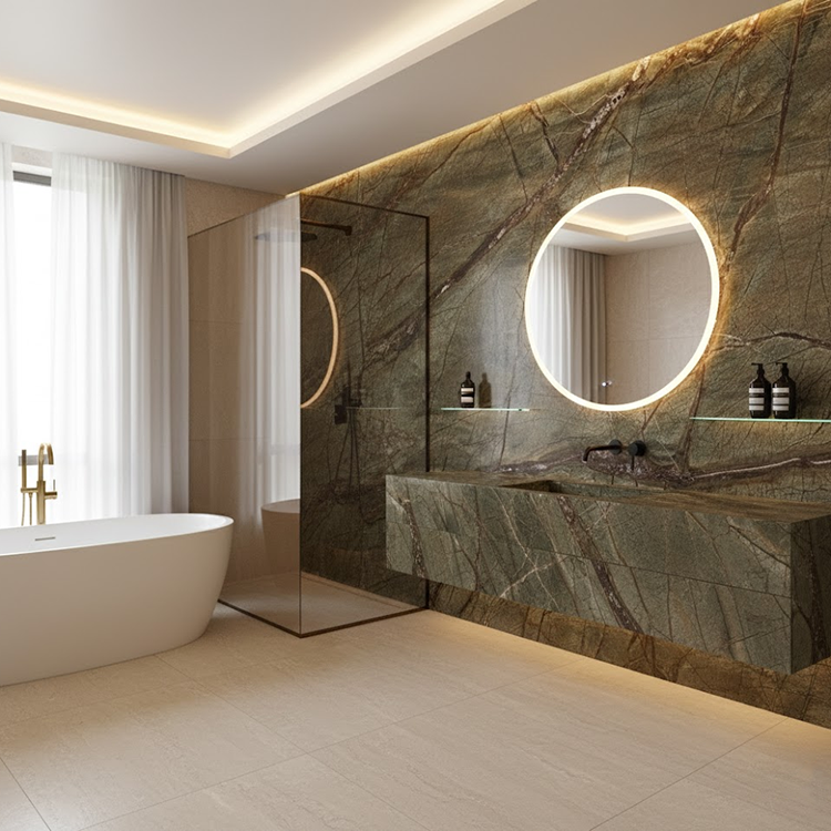 China Supplier's Modern Green Rainforest Brown Marble Slab Polished Surface 1-Year Warranty for Villa Flooring and Wall Tiles