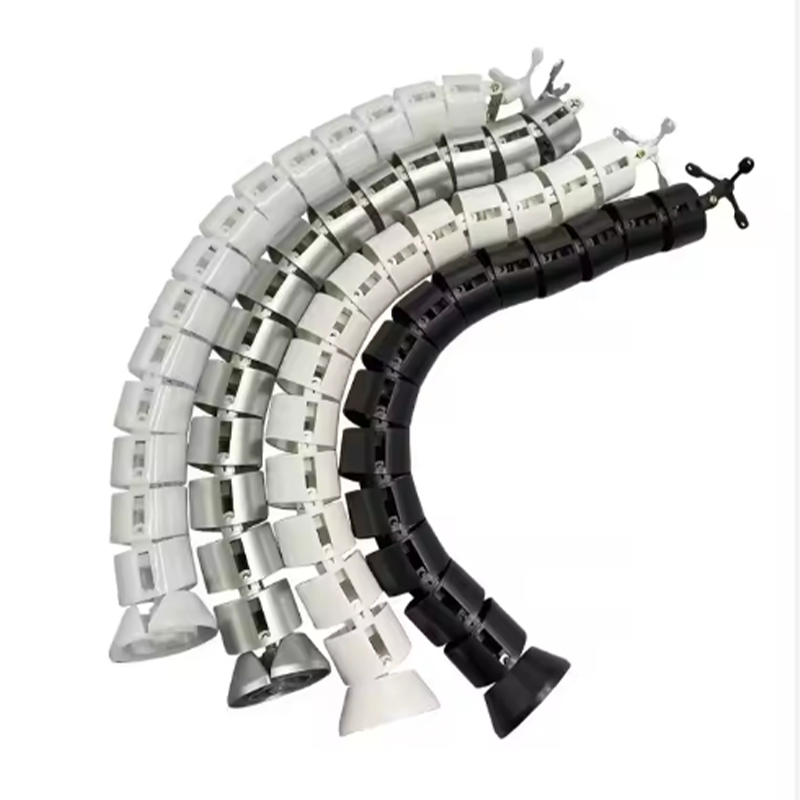 Cable management tray under the round serpentine desk