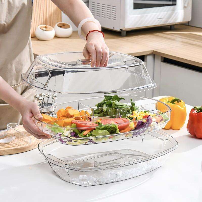 Salad Platter with Ice Compartment for Freshness