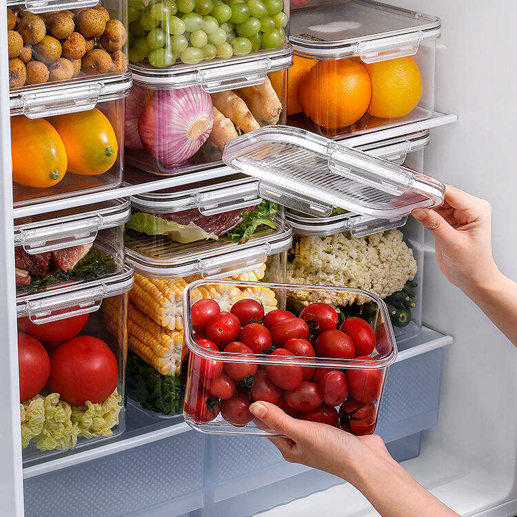 Use a partitioned fridge organizer to keep food fresh and orderly.