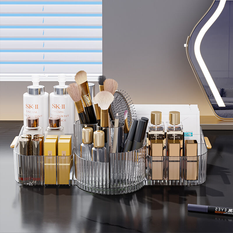 回転式ブラシバケット付きメイクアップ収納ボックス