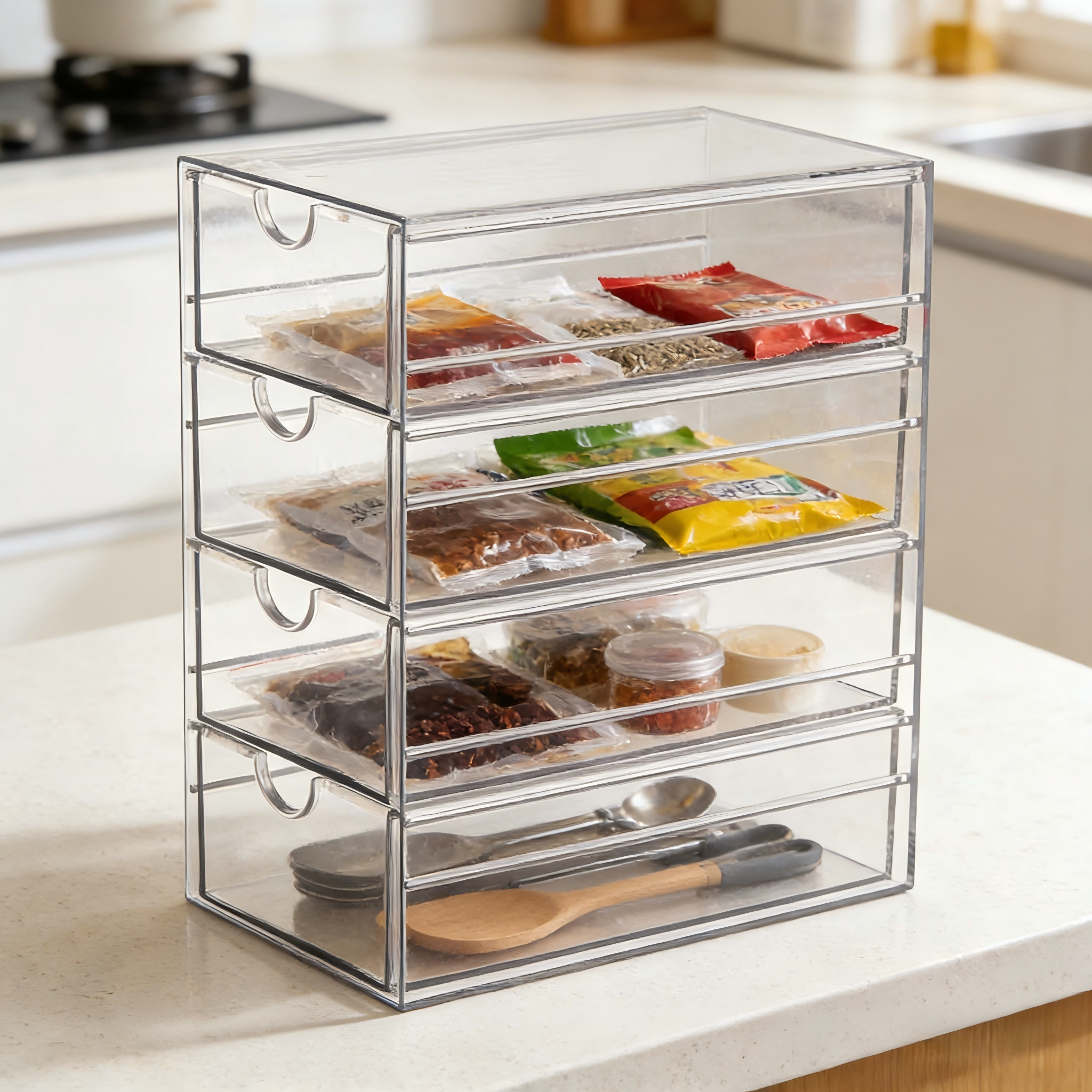 Space-saving Stackable Plastic 4 Layers Desktop Drawer Box