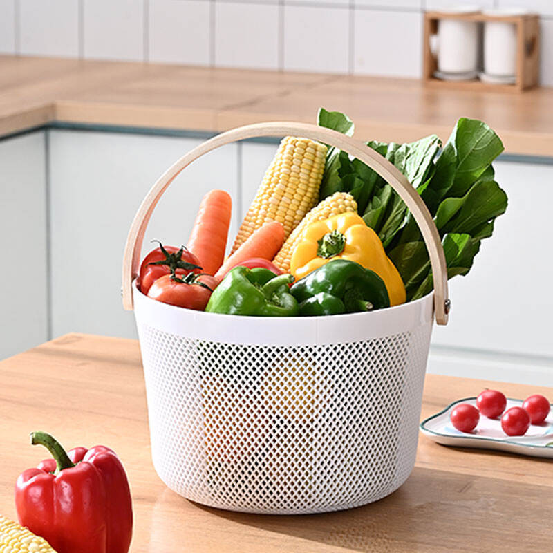  Multifunctional Hollow Storage Basket with Wooden Handle