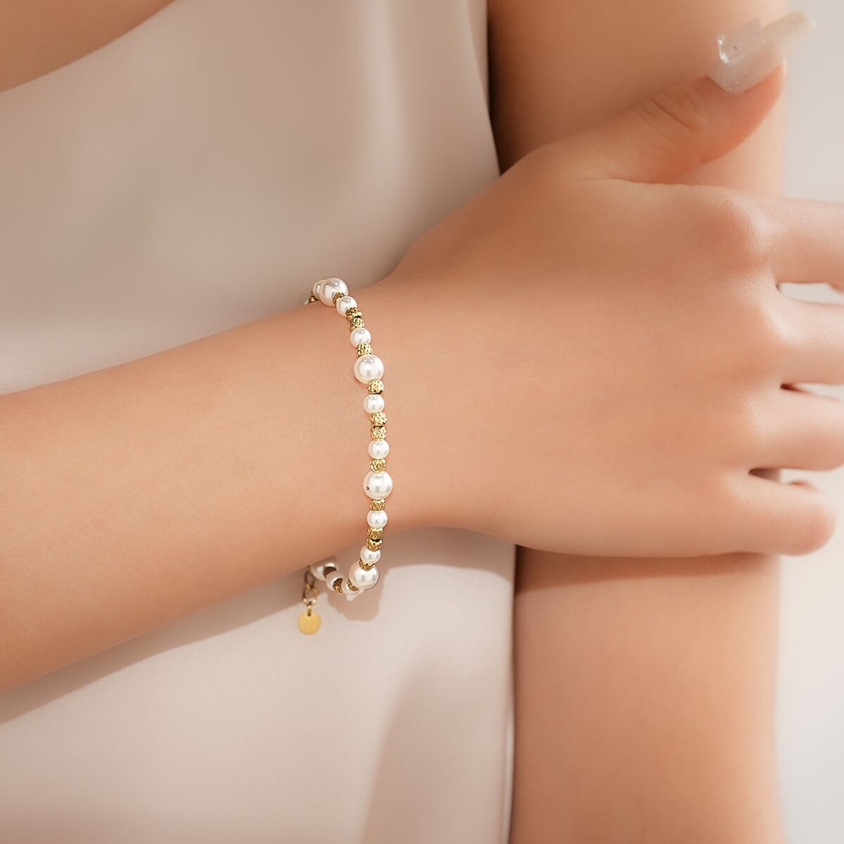 Marrinu Stainless Steel Faux Pearl Bracelet for Women