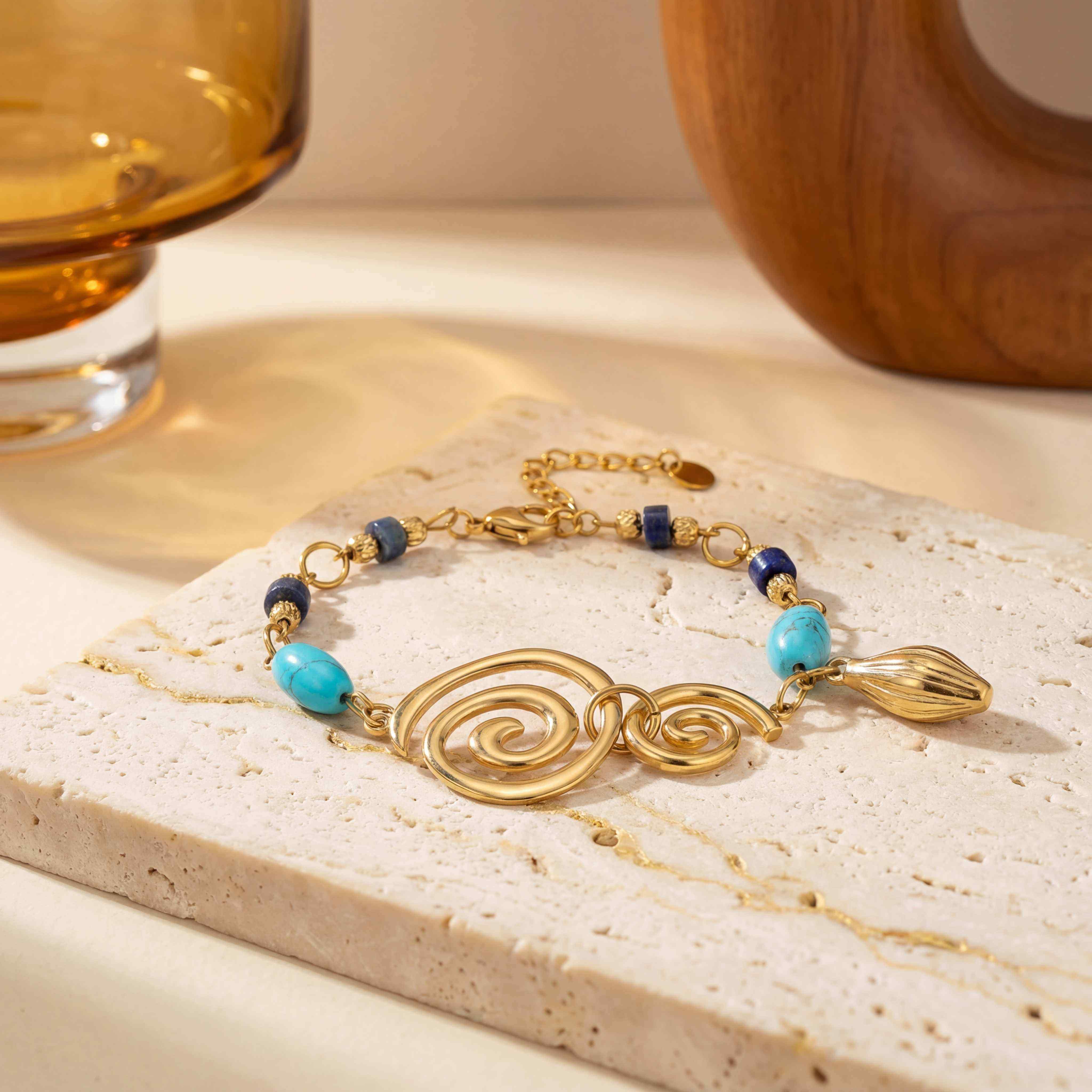 marrinu Turquoise & Lapis Lazuli Art Spiral Bracelet Stainless Steel Minimalist Luxury Jewelry BXGT-02