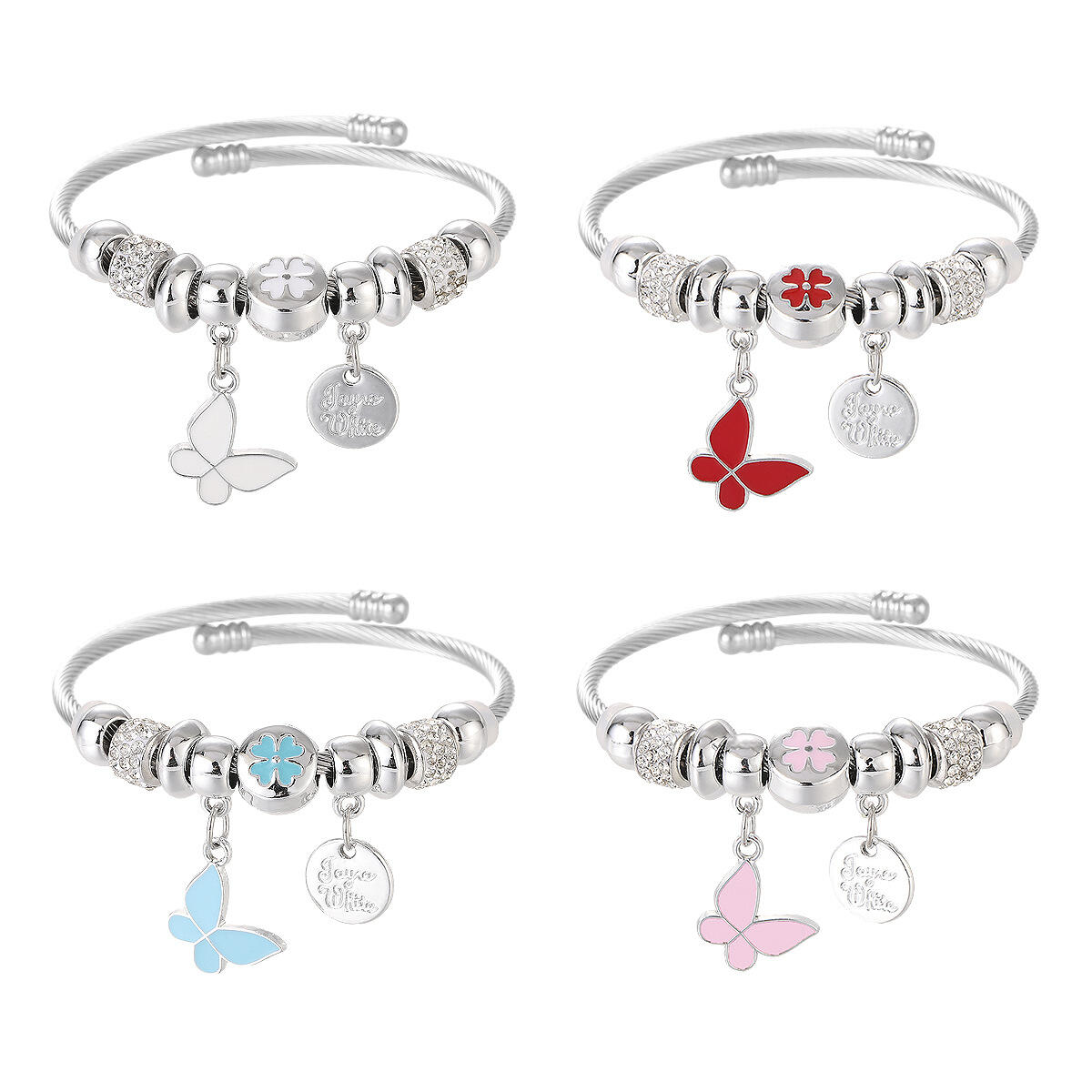 Adjustable Stainless Steel Charm Bangle, Pandora Style Women’s Bracelet, Multiple Styles Available