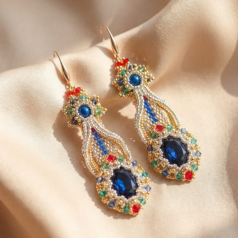 marrinu Dubai Luxury Dried Squid Earrings | Sapphire Crystal Handmade Beaded Style MZ001