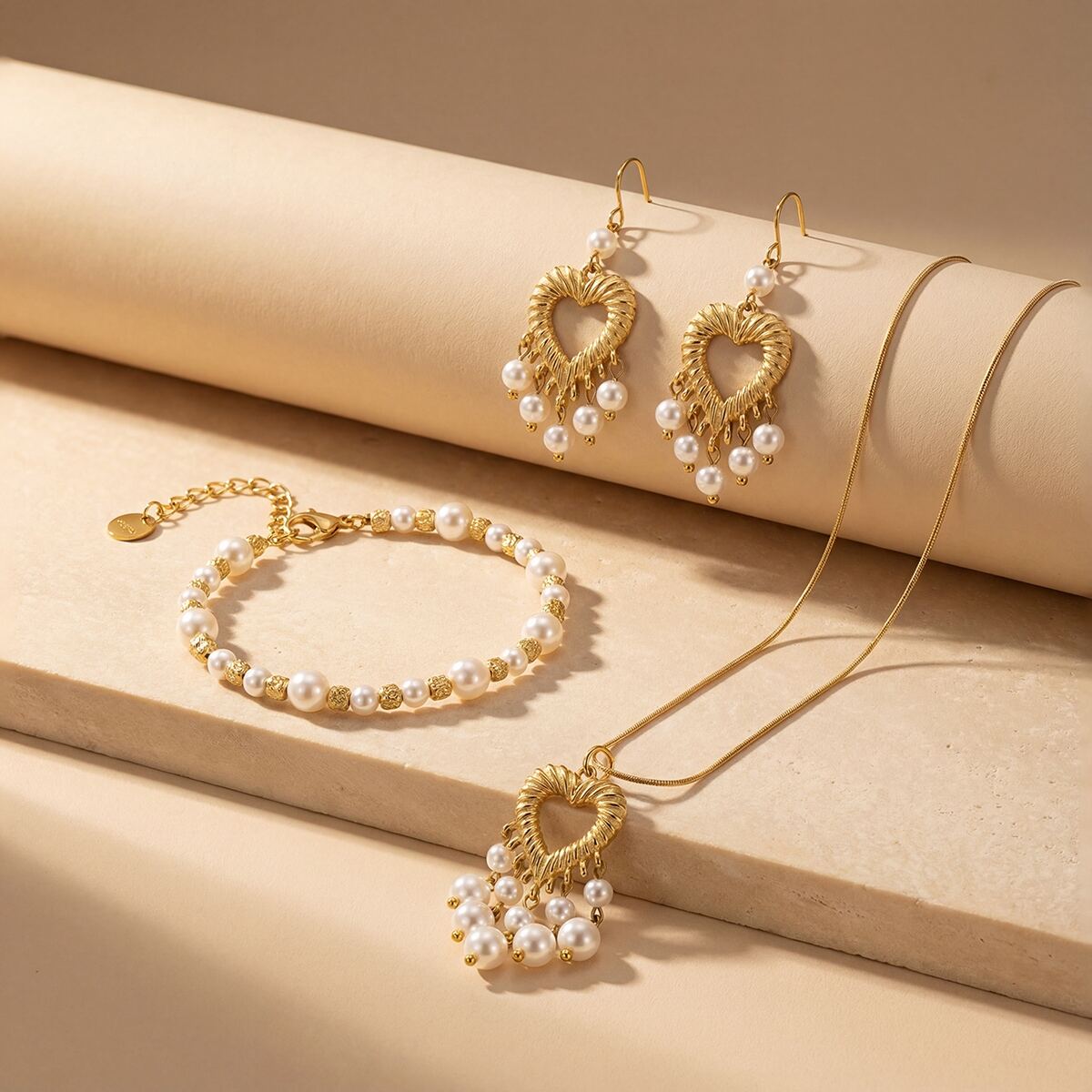 Marrinu 18K Gold Plated Stainless Steel Heart Pearl Tassel Earrings - Lightweight & Elegant Statement Dangle Earrings