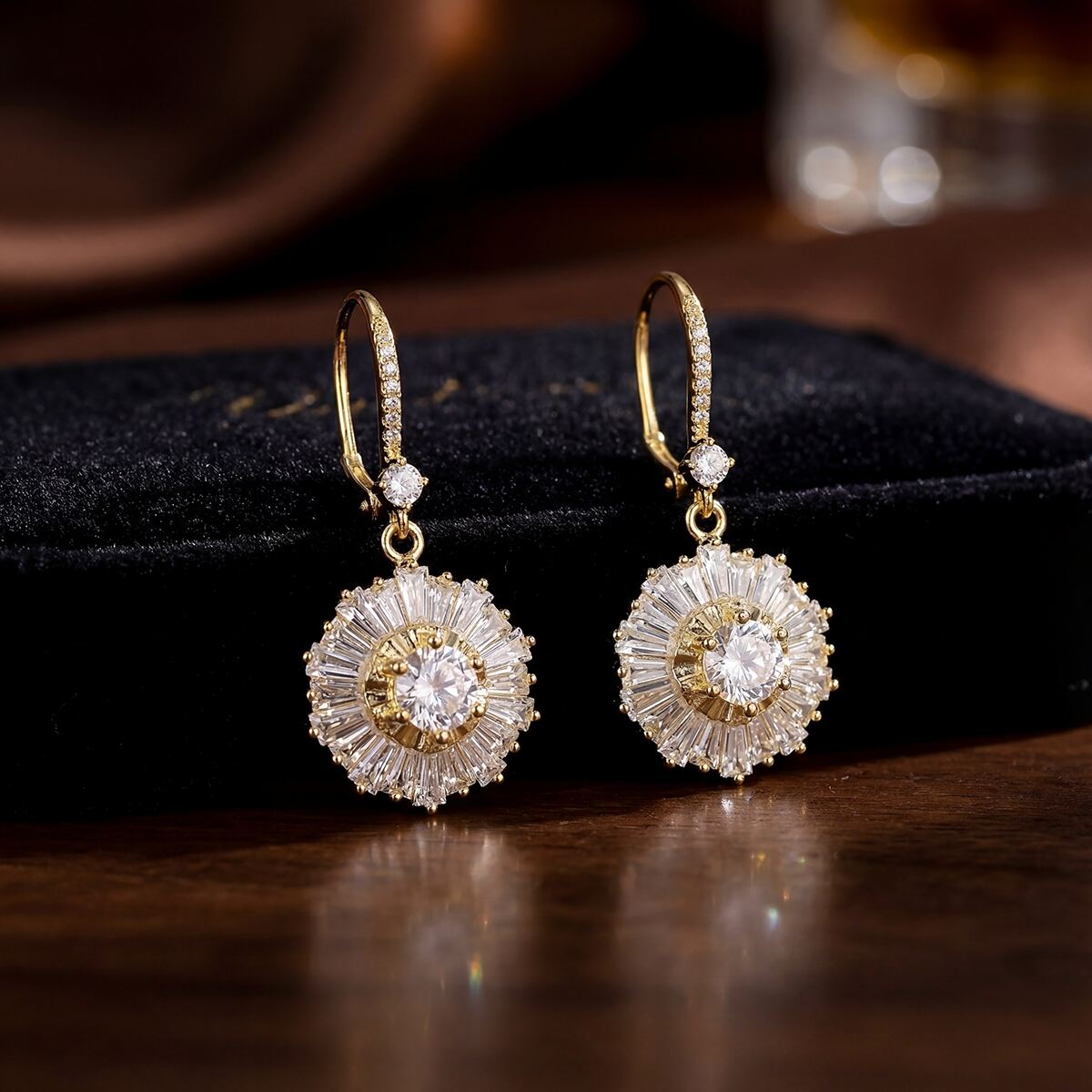 Marrinu Sunburst CZ Drop Earrings
