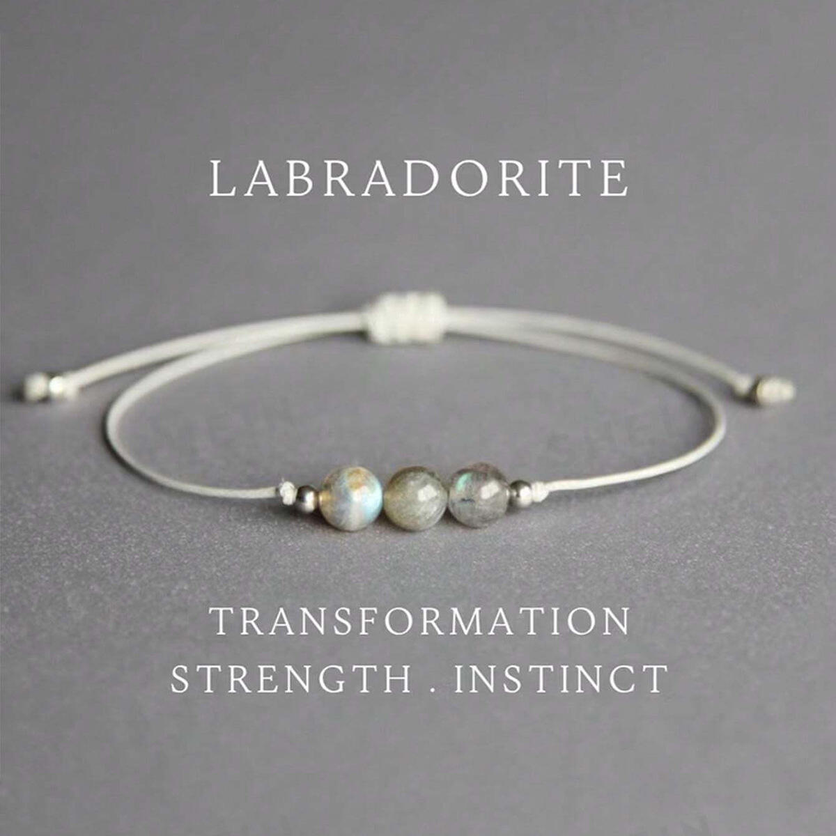 Gelang Tali Anyaman Kristal Alami - Labradorit & Batu Penyembuhan, Gelang Tali Elegan yang Dapat Disetel, Perhiasan Boho Minimalis untuk Wanita-BS-0403
