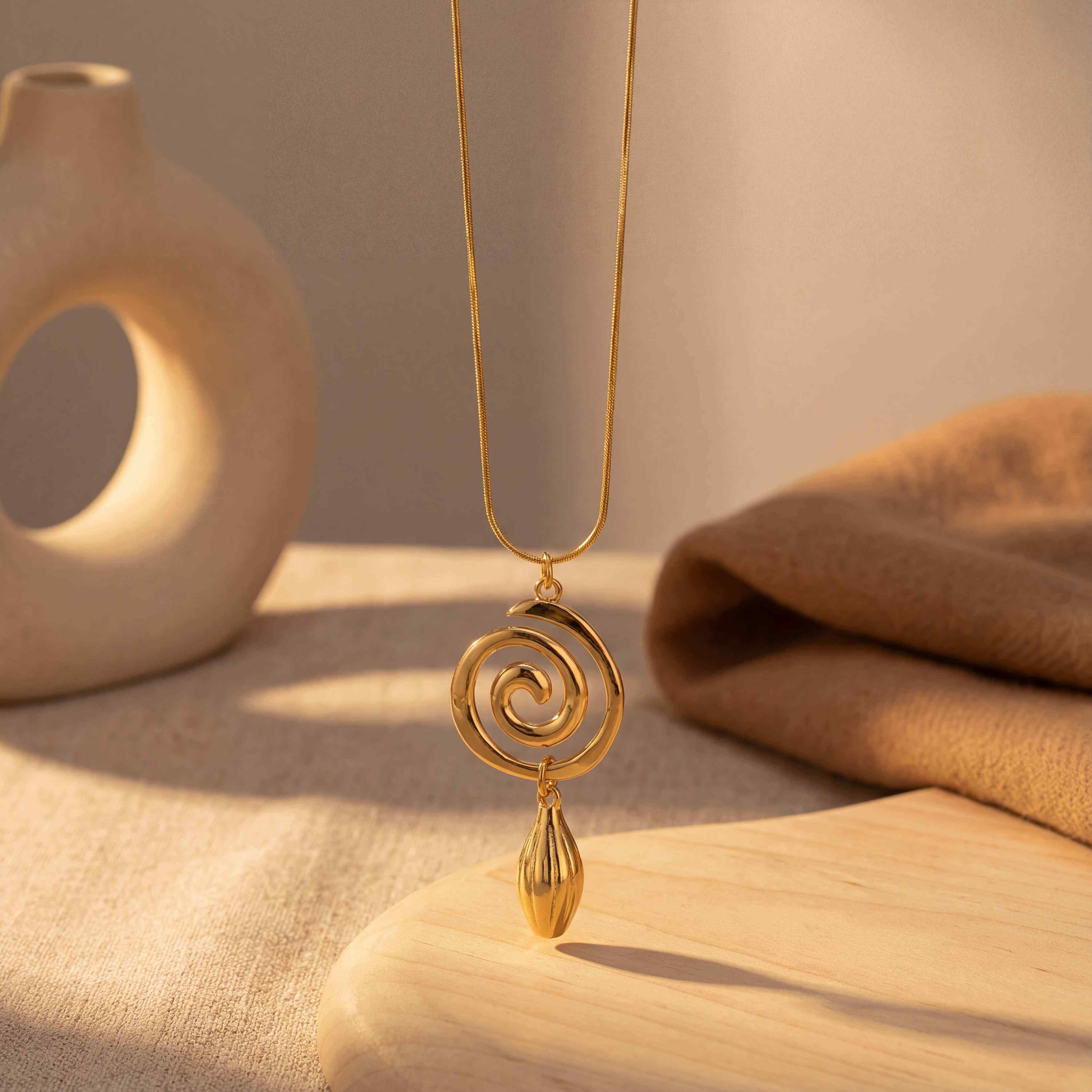 marrinu 18K Gold-Plated Spiral Drop Snake Chain Necklace BXG-02