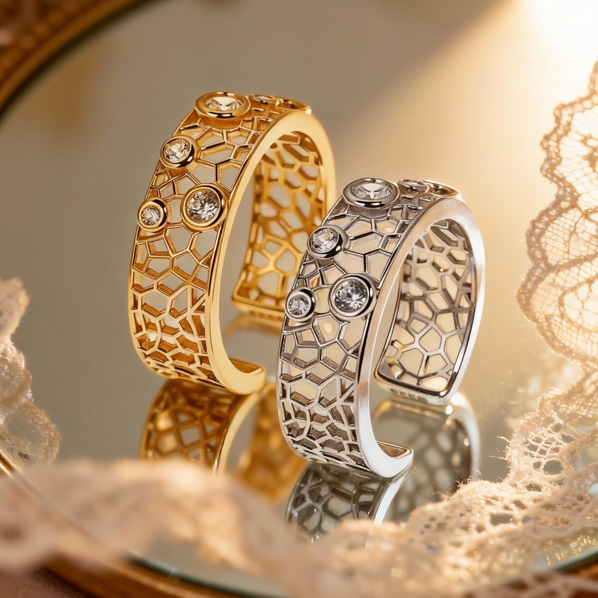 marrinu 925 silver open ring, hollow grid cubic zirconia ring, exclusive high-end customizable ring, BXRAG001