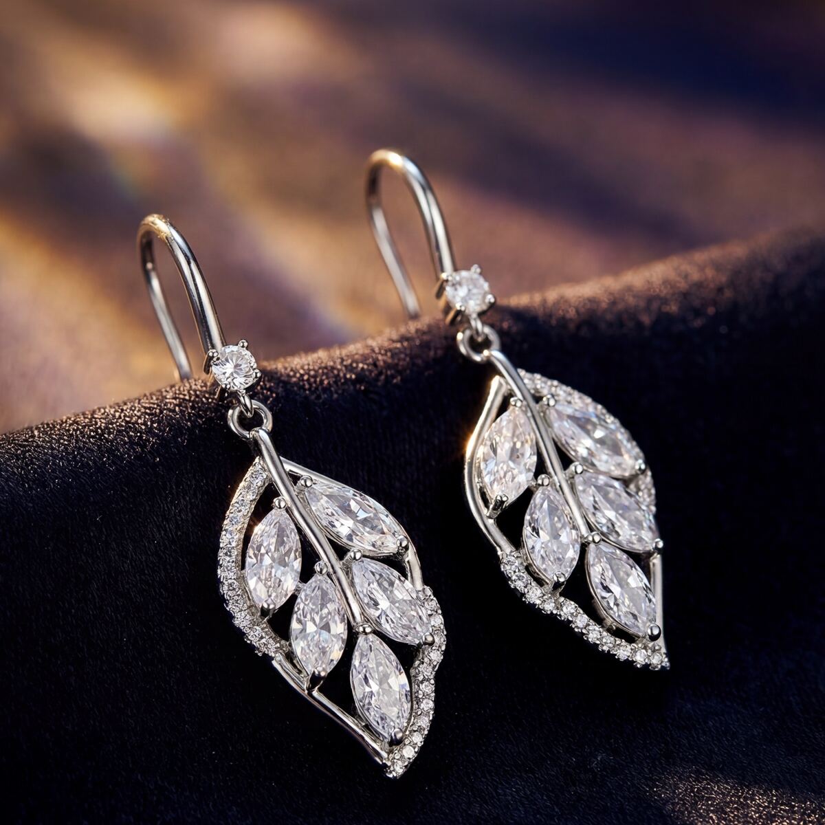 Marrinu Leaf Zircon Drop Earrings for Women | 925 Sterling Silver Hooks | Light Luxury Forest-Inspired Dangle Earrings in Gold & Silver | Versatile Everyday Jewelry