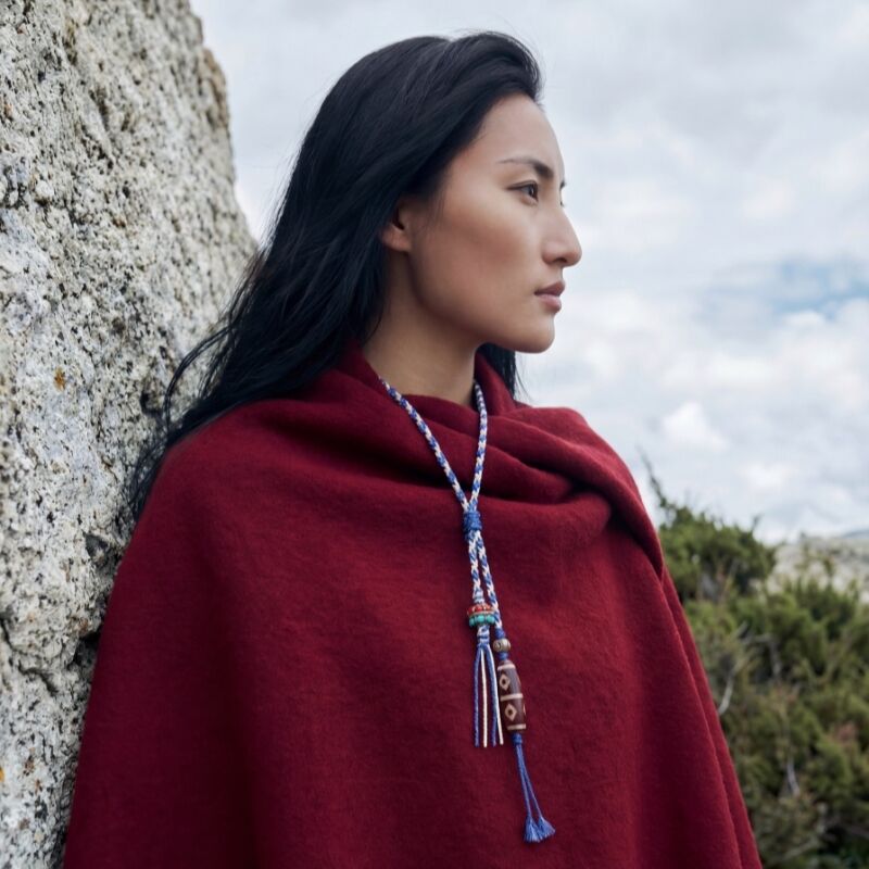 Tibetan Dzi Bead Necklace with Bone Carving & Colorful Beads | Ethnic Blessing Multi-Treasure Pendant