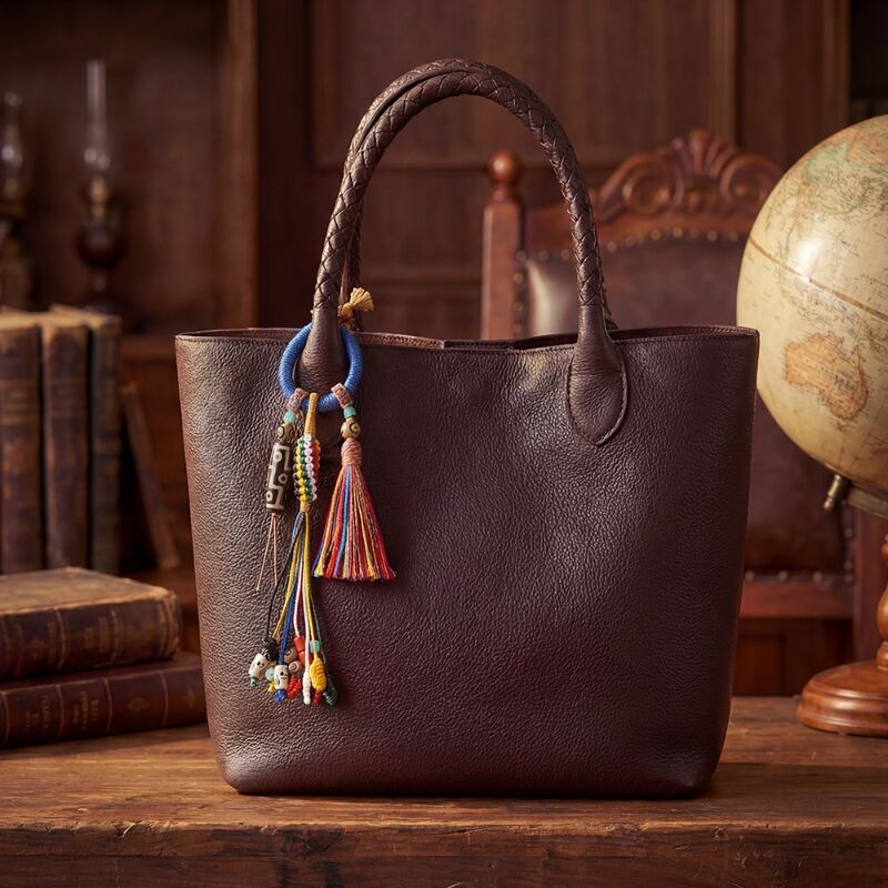 Tibetan Blessing Talisman | Hand-Painted Tibetan Buddhist 9-Eye Dzi Bead × Yak Bone A'Dai Charm | Premium Bag Pendant