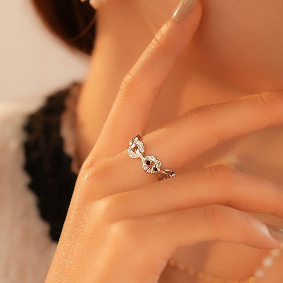 Marrinu 925 Silver zircon Adjustable Open Ring (SKU: BXRAG004)