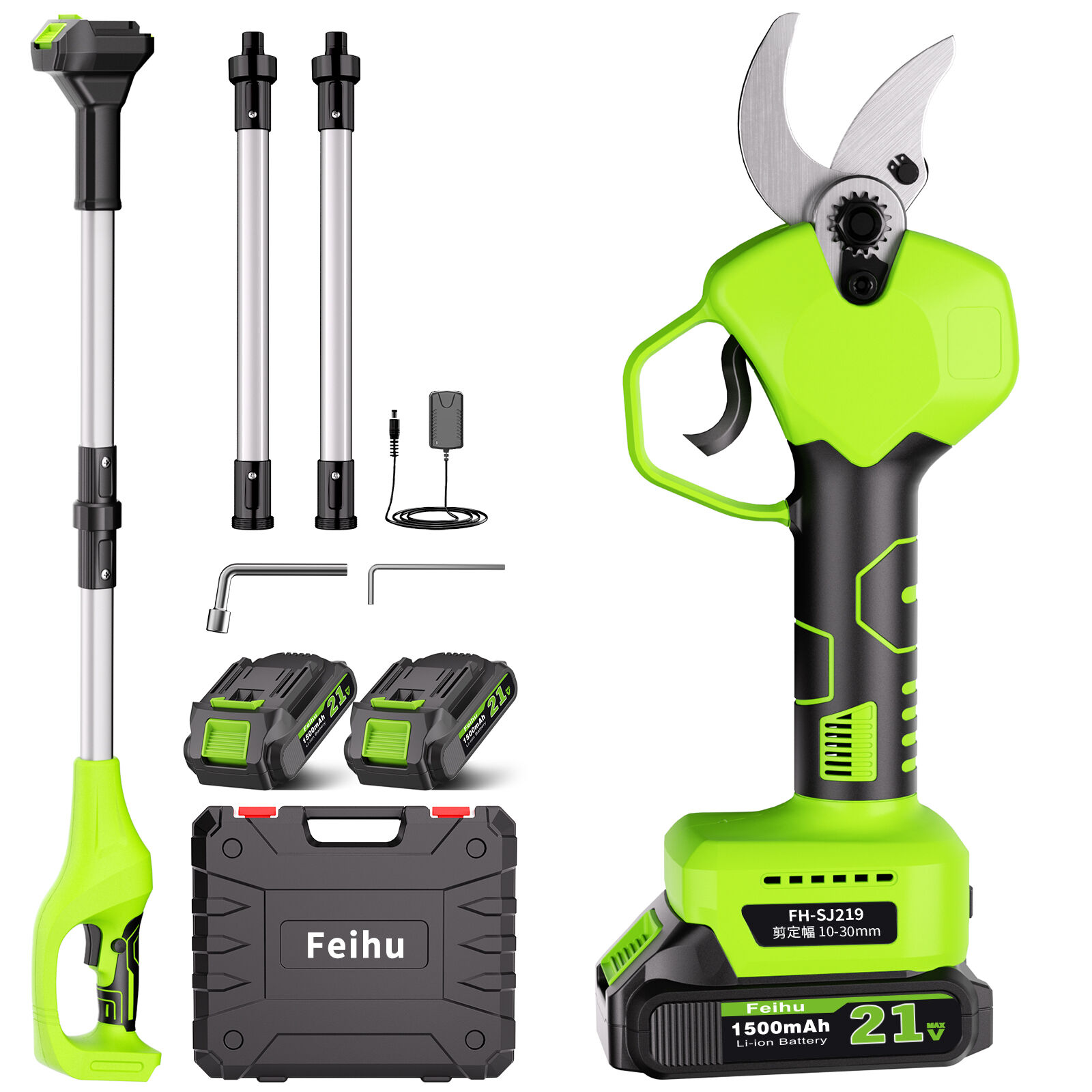 FEIHU Pruning Shears, Rechargeable, Cutting Diameter, 1.2 inches (30 mm), 2 Levels, Adjustable Angles, Includes 2 Batteries