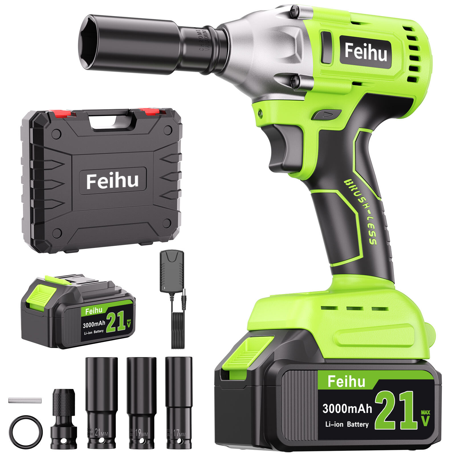 FEIHU Cordless 1/2 inch Brushless Impact Wrench, Max Torque 236Ft-lbs(320N.m) High Brushless Electric Impact Gun，for Car Home,Power Impact Driver with , LED Work Light，1 Battery