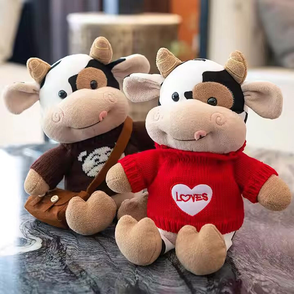 Kinqee Cuddly Cow Calf Plush Toy Odm Oem Clothes Cow Animal Doll Gift for Girls