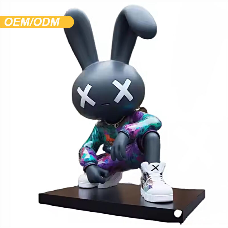 Factory custom Pop Art fiberglass rabbit sculpture large design theme park decoration custom resin crafts garden