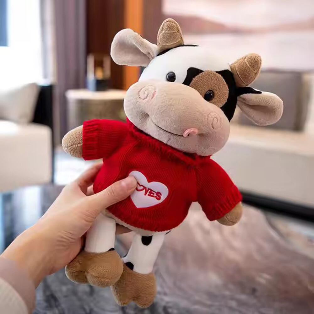 Kinqee Cuddly Cow Calf Plush Toy Odm Oem Clothes Cow Animal Doll Gift for Girls