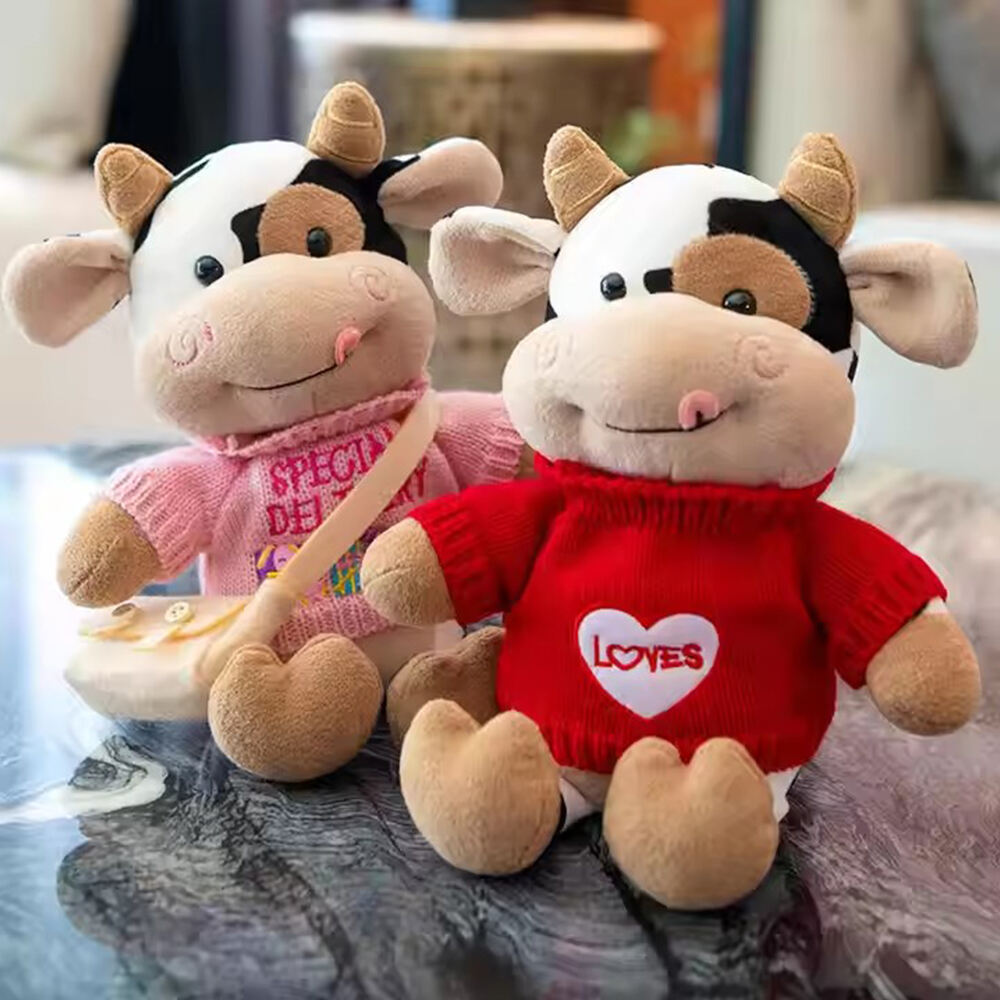 Kinqee Cuddly Cow Calf Plush Toy Odm Oem Clothes Cow Animal Doll Gift for Girls