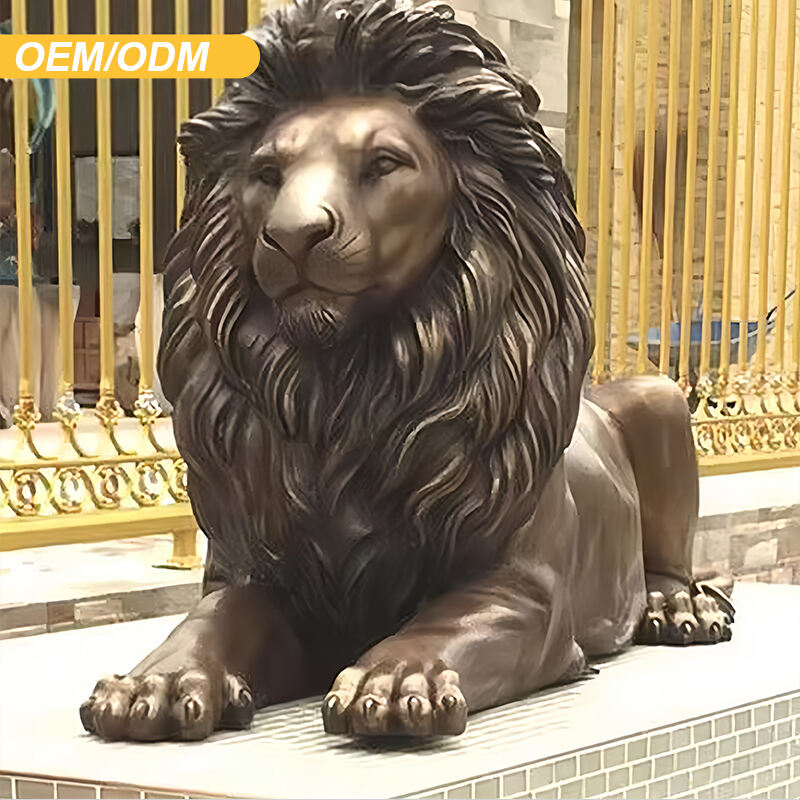 Custom-made Large Bronze Standing lion Statues, Hand-carved Outdoor Garden Ornaments Sculpture Home Decoration