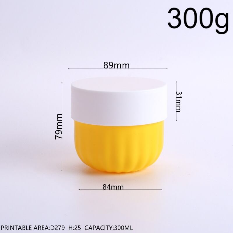 300g 10oz PP Pumpkin Shaped Ridge Cream Jar, Wide-Mouth Round Bottom Striped Bowl Airtight Container for Body Scrub, Clay Mask, Hair Mask, Moisturizer Facial Mask, BPA-Free Food-Grade Reusable for Home & Beauty Salon