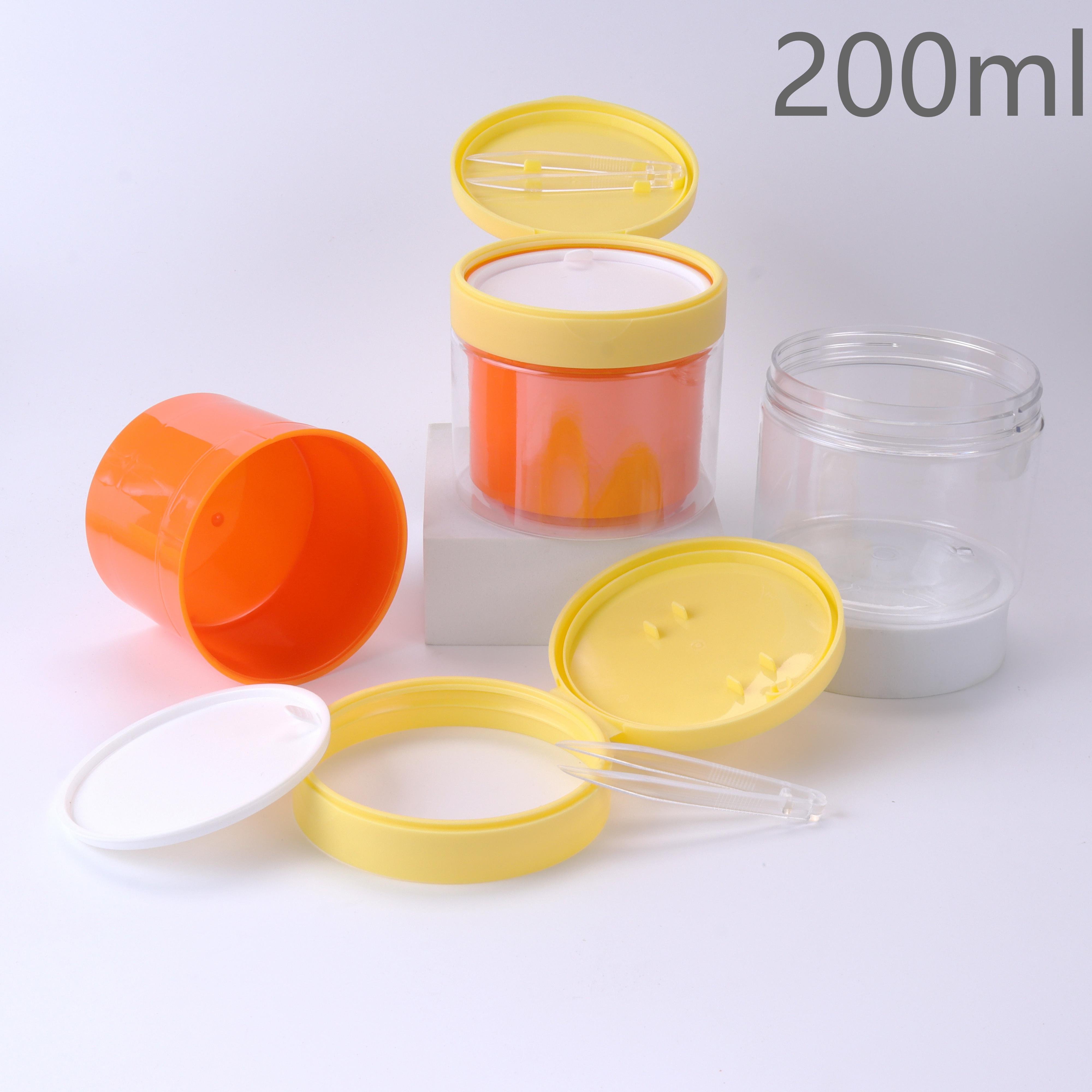 200ml flip-top cream jar, frost finish lotion container, makeup remover cotton bottle, snap-on lid cosmetic jar, 7 oz frosted jar, matte PP cap, glossy PET bottle body, finish cream pot, hinged lid moisturizer bottle, refillable jar