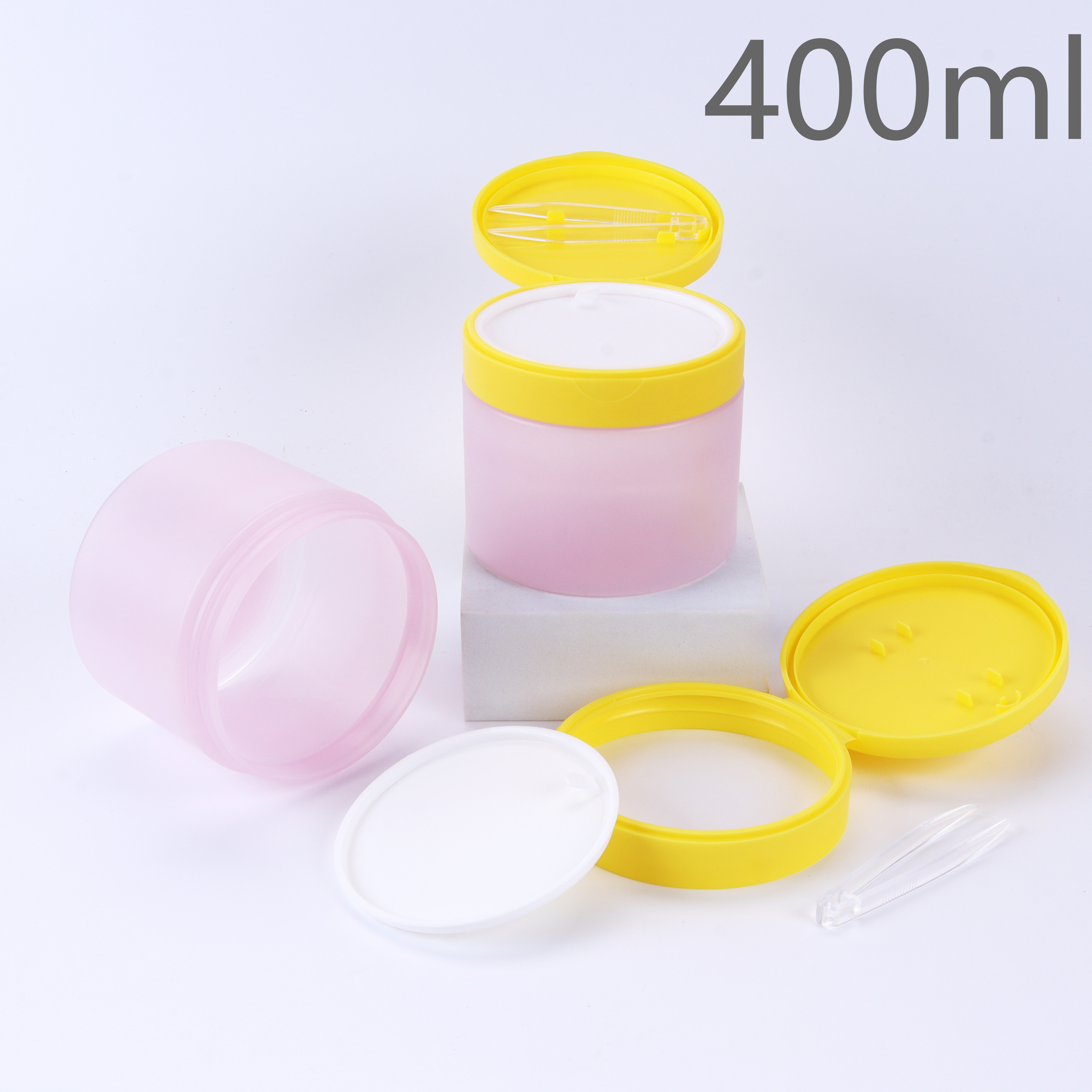 400ml PP Jar, Large Capacity Cosmetic Container, Matte Finish Plastic Bottle, Screw Cap Packaging, Tamper Evident Seal, Flip Top Lid, PS Transparent Tweezers, Makeup Remover Pads Storage, Cotton Rounds Jar, Body Lotion Bottle, Hair Conditioner Jar,