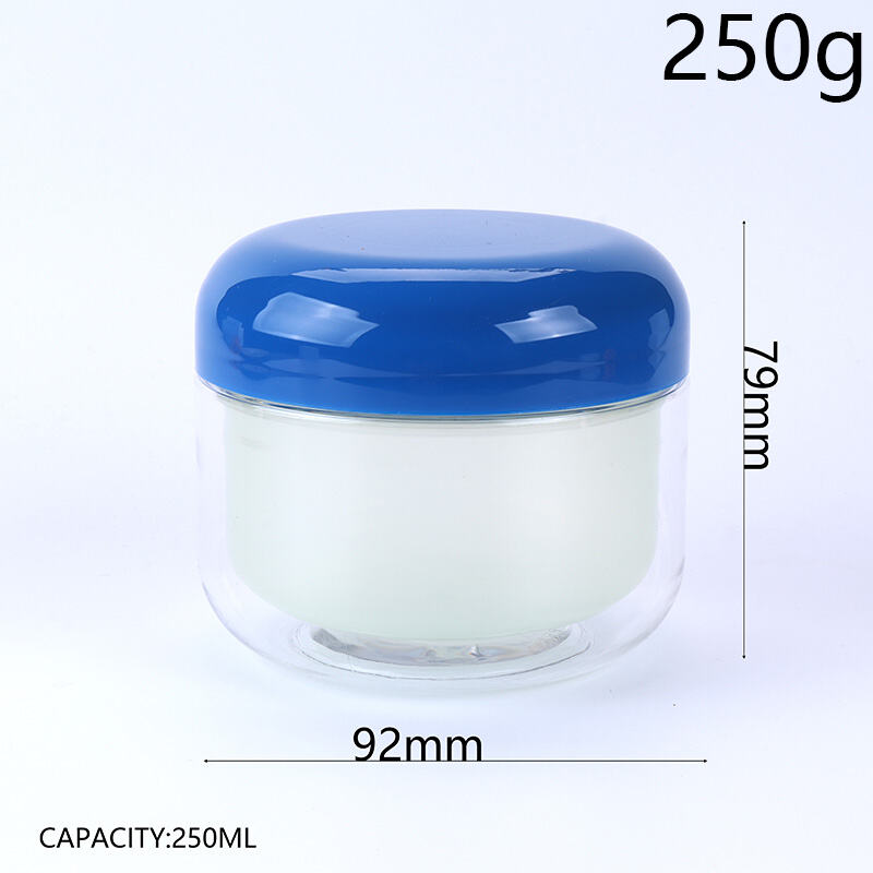 250ml/8oz PET Double-Layer Wide-Mouth Jar, BPA-Free Food-Grade Container with Replaceable Inner Liner. Airtight Leak-Proof Anti-Oxidation, Durable Shatter-Resistant, Reusable Easy to Clean. Transparent Body, Glossy Cap, Multi Colors. For Face Cream