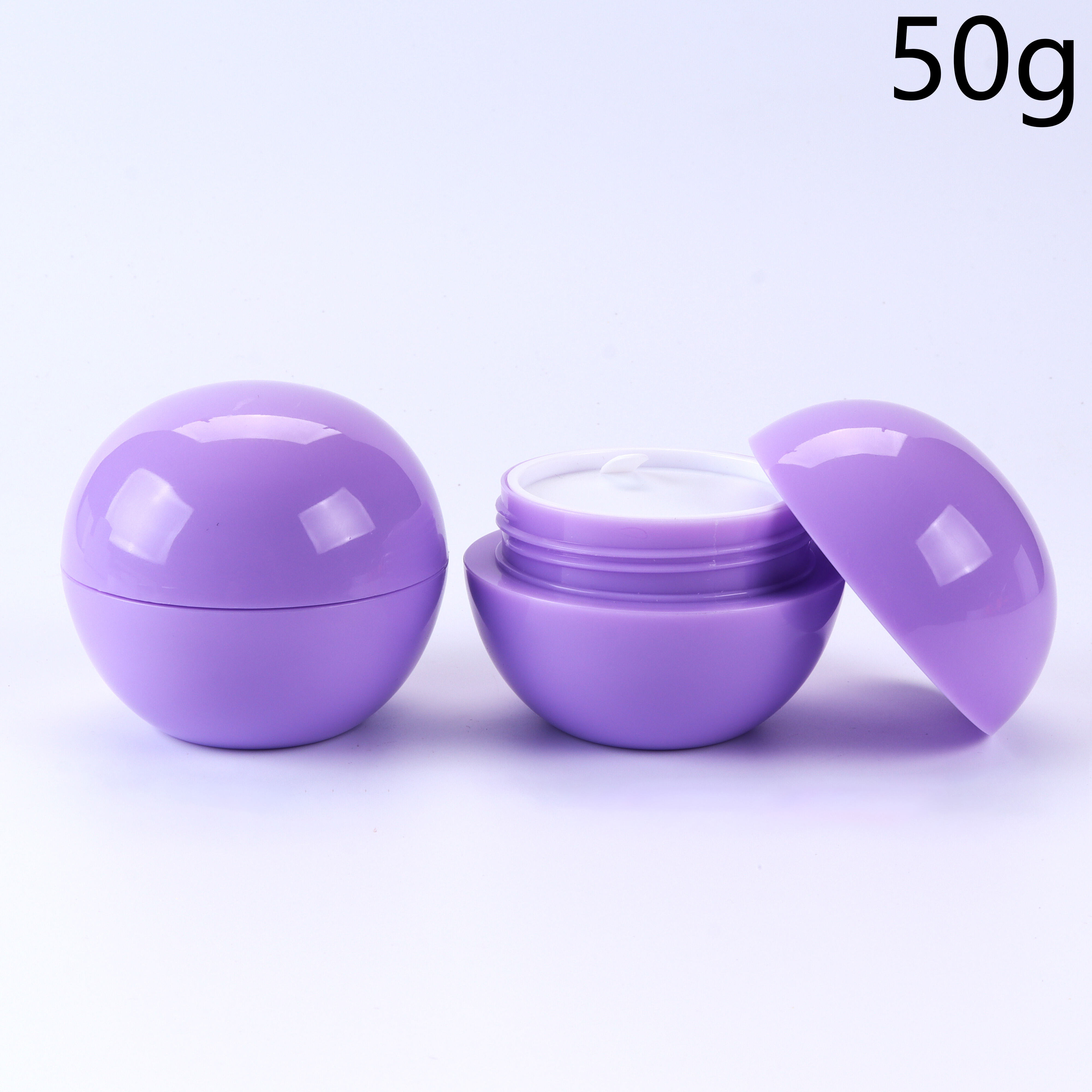 50g/1.7oz PP Sphere Cream Jar, Macaron Purple Glossy Container with Inner Plug & Lid. BPA-Free Food-Grade Wide-Mouth, Airtight Leak-Proof Anti-Oxidation, Reusable Durable Shatter-Resistant. For Eye Cream, Face Cream, Lip Mask, Skincare, Portable Travel